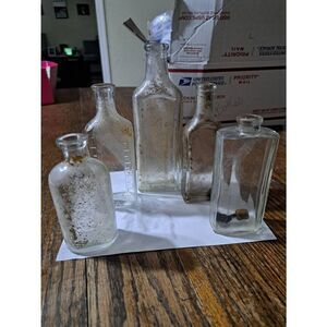 Antique Vintage 5 Apothecary Medicine Bottles Decor Vase Halloween Collectibles